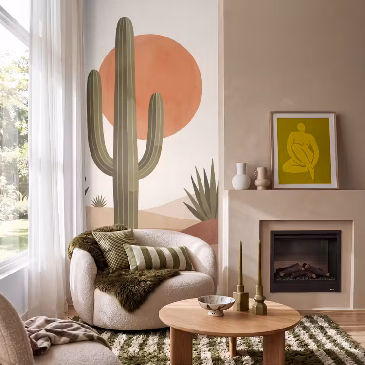 Cactus - Duinen - Modern - Landschap - Groen Behang Vlies klein -sfeer2