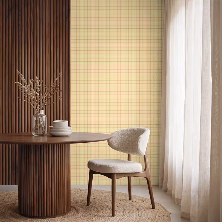 Ruitjes - Grid - Minimalistisch - Geel - Roze Behang Vlies klein 1076 -sfeer1