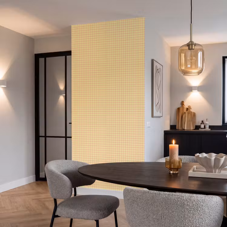 Ruitjes - Grid - Minimalistisch - Geel - Roze Behang Vlies klein 1076 -sfeer3