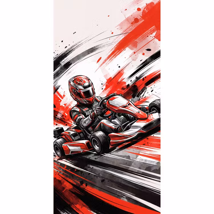 Kart - Coureur - Snelheid - Rood Behang Vlies klein -3d_website