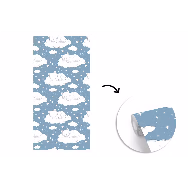 Kitten - Wolken - Blauw fotobehang vinyl groot 64 -3d