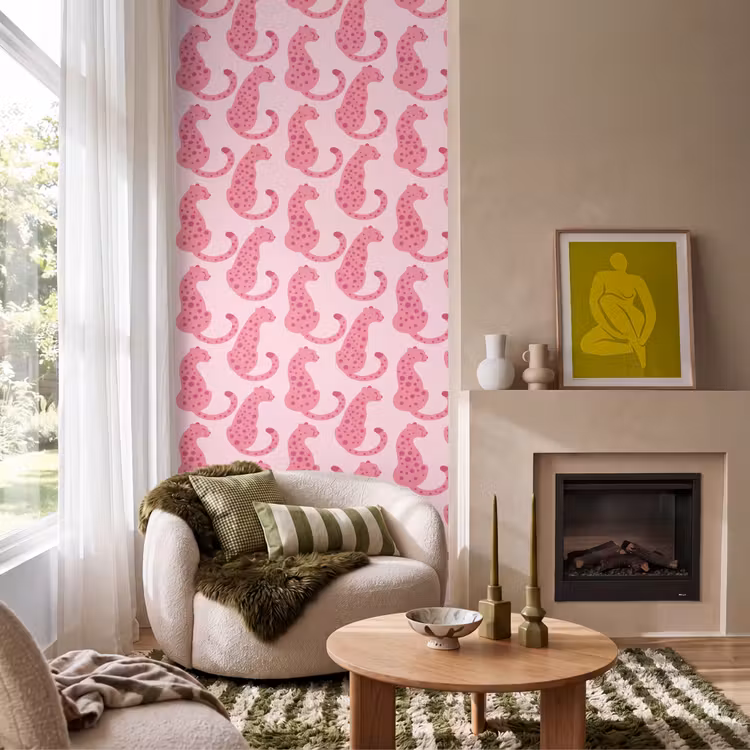 Kat - Gevlekt - Dieren - Patroon - Roze Behang Vlies klein -sfeer2