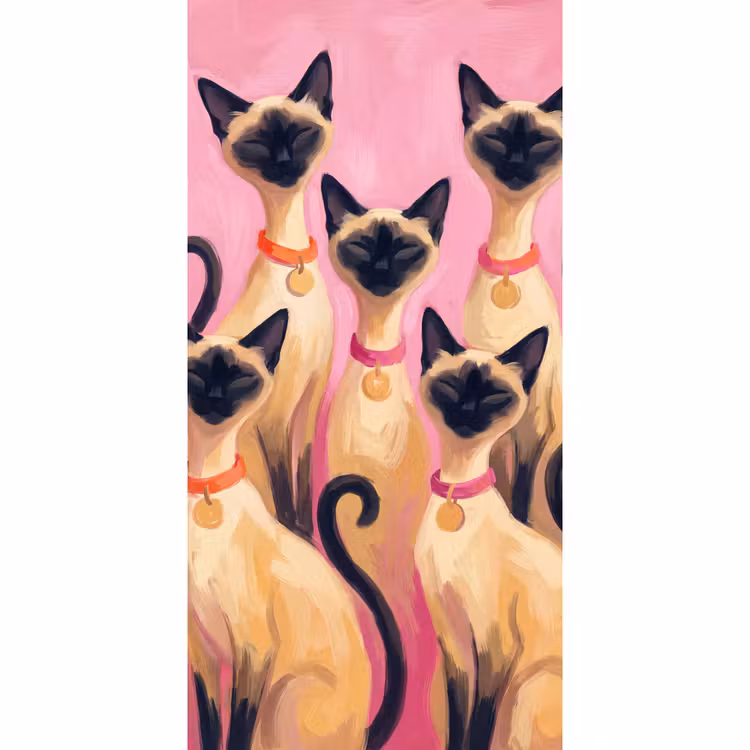 Kat - Groep - Dieren - Modern - Roze Behang Vlies klein -3d_website