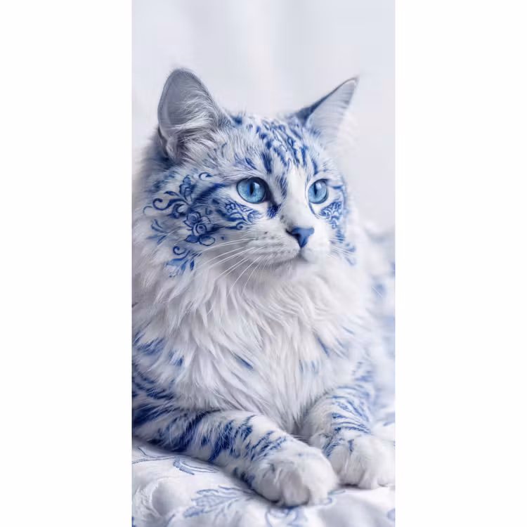 Kat - Patroon - Blauw Behang Vlies klein -3d_website