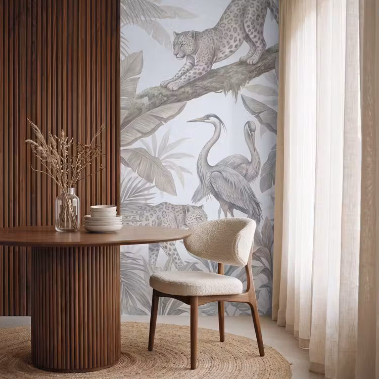 Kat - Vogel - Jungle - Illustratie - Dieren Behang Vlies klein -sfeer1