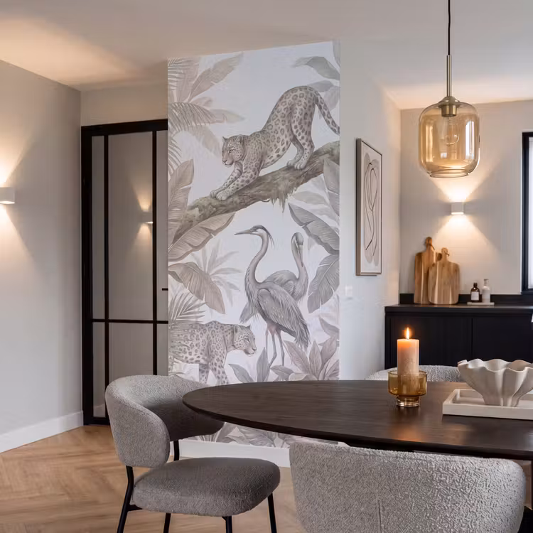Kat - Vogel - Jungle - Illustratie - Dieren Behang Vlies klein -sfeer3