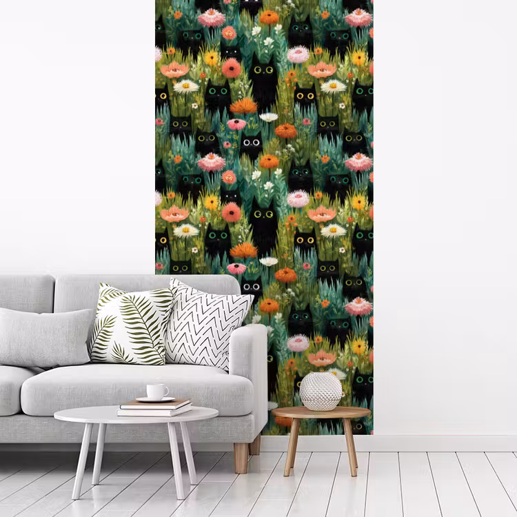 Katten - Bloemen - Kleurrijk fotobehang vinyl groot 64 -woonkamer