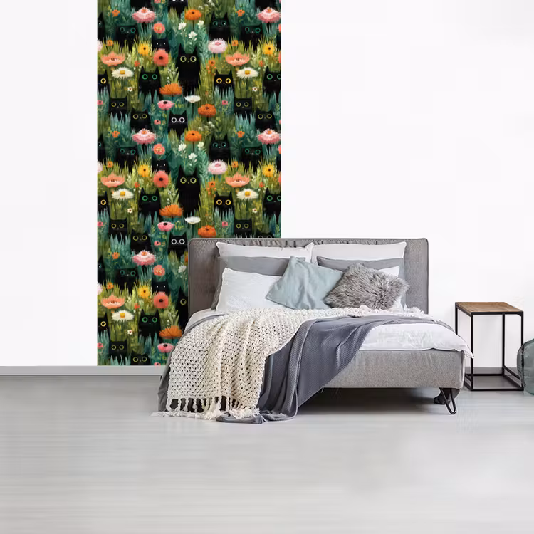 Katten - Bloemen - Kleurrijk fotobehang vinyl groot 64 -slaapkamer