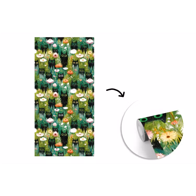 Katten - Bloemen - Kleurrijk fotobehang vinyl groot 64 -3d