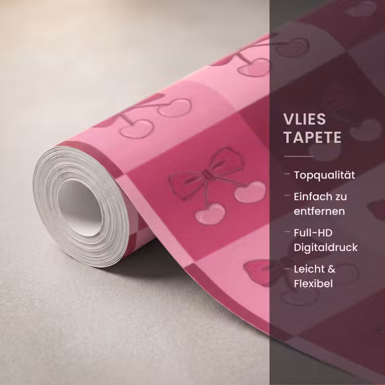 Kersen - Strikjes - Speels - Roze - Bordeaux Behang Vlies klein 1076 -USP_closeupDE