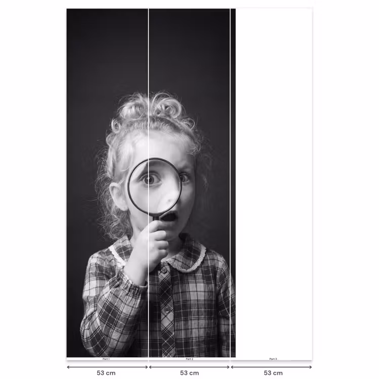 Kind - Vergrootglas - Portret - Zwart-wit Behang Vlies klein -USP_banen