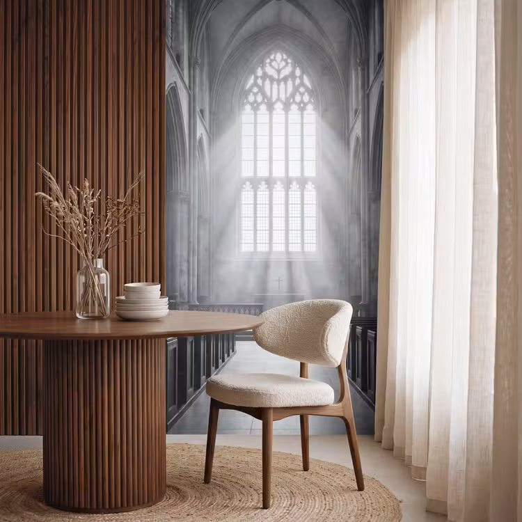 Kerk - Interieur - Lichtstralen - Architectuur - Klassiek Behang Vlies klein -sfeer1