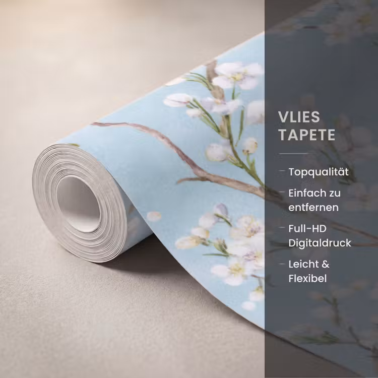Kersenbloesem - Textuur - Blauw Behang Vlies klein 1076 -USP_closeupDE