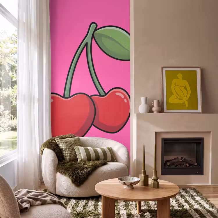 Kers - Roze - Fruit Behang Vlies klein -sfeer2