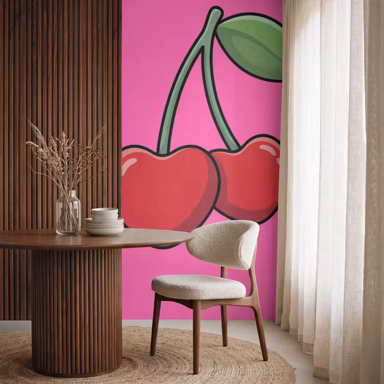 Kers - Roze - Fruit Behang Vlies klein -sfeer1