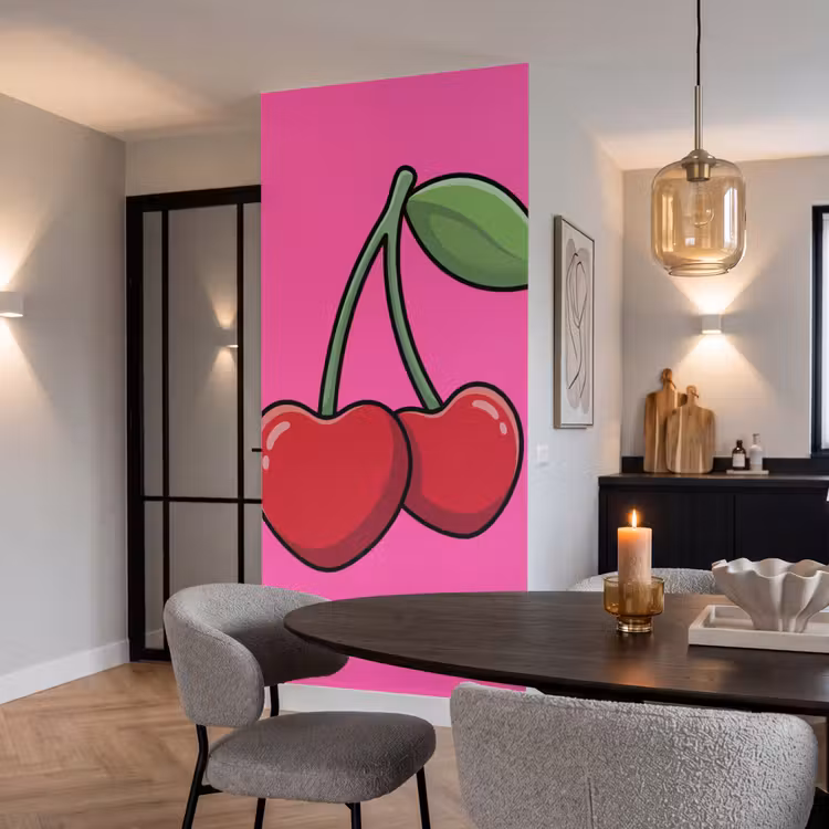 Kers - Roze - Fruit Behang Vlies klein -sfeer3