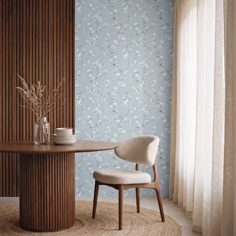 Klassiek - Bloemen - Blauw Behang Vlies klein 1076 -sfeer1
