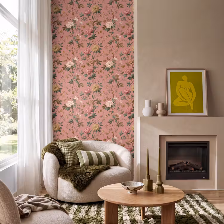 Klassiek - Botanisch - Roze Behang Vlies klein 1076 -sfeer2