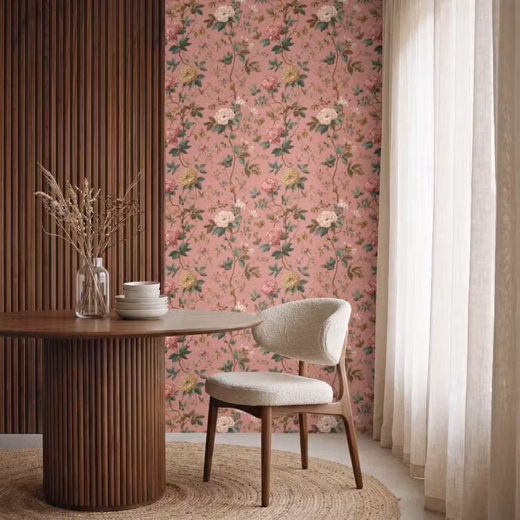 Klassiek - Botanisch - Roze Behang Vlies klein 1076 -sfeer1