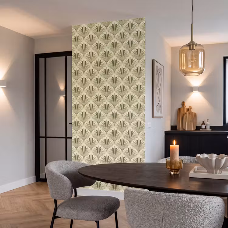 Klassiek - Waaier - Groen Behang Vlies klein 1076 -sfeer3
