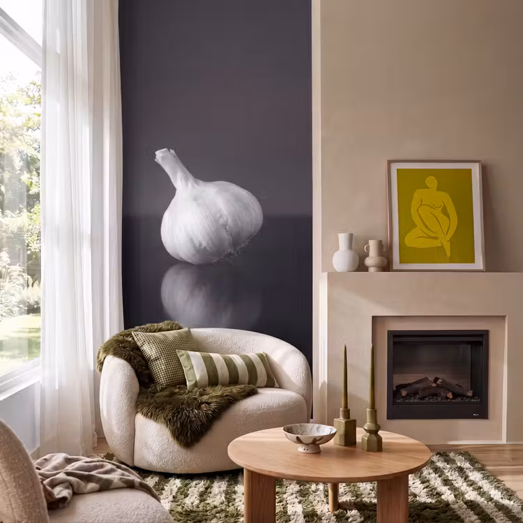 Knoflook - Zwart - Wit Behang Vlies klein -sfeer2