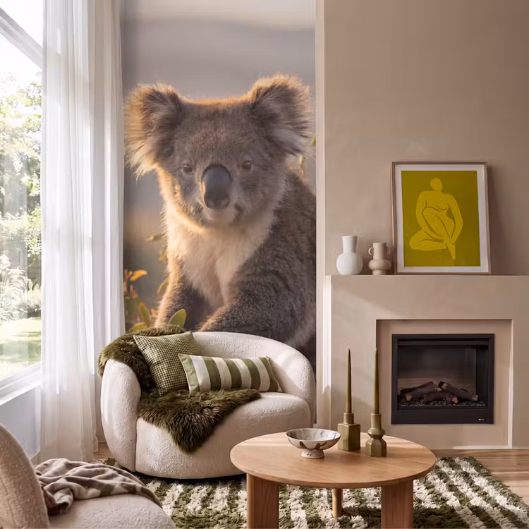 Koala - Bladeren - Ochtendlicht Behang Vlies klein -sfeer2