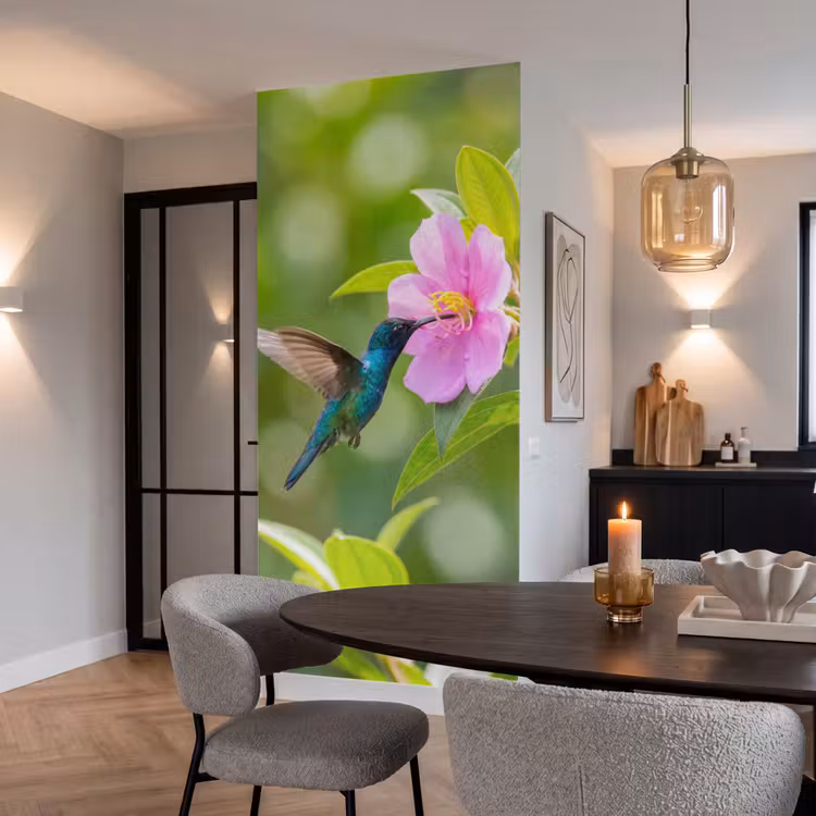 Kolibrie - Bloem - Natuur - Groen Behang Vlies klein -sfeer3