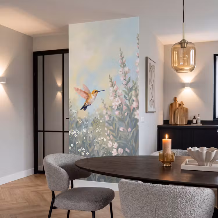 Kolibrie - Illustratie - Kleurrijk Behang Vlies klein -sfeer3