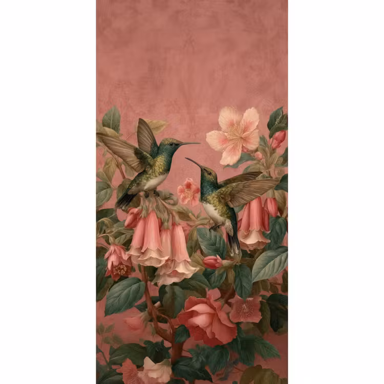 Kolibries - Bloemen - Groen - Roze Behang Vlies klein -3d_website
