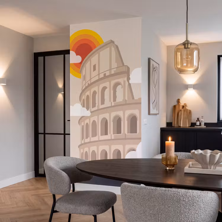 Colosseum - Zonsopgang - Rome - Architectuur - Beige Behang Vlies klein -sfeer3