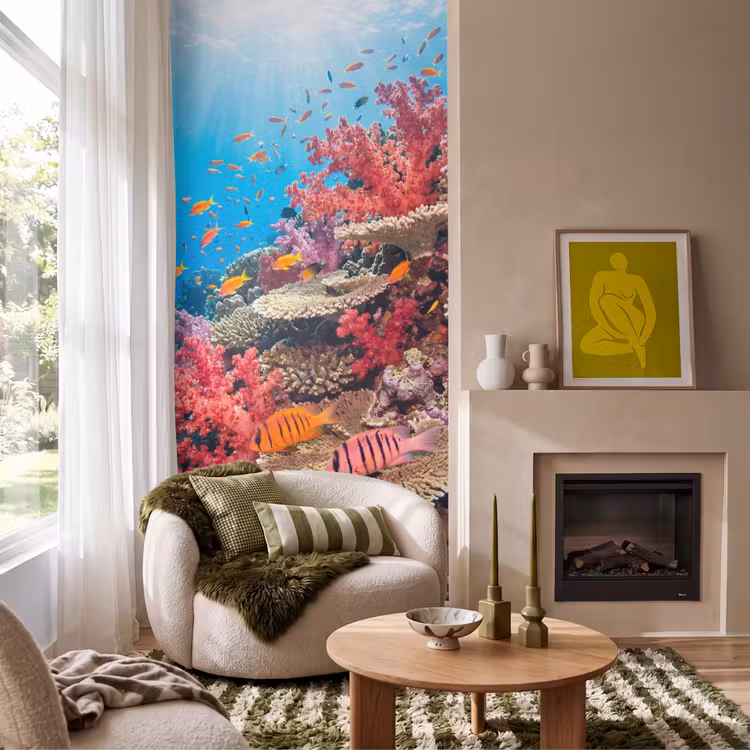 Koraalrif - Vissen - Onderwater - Tropisch - Rood Behang Vlies klein -sfeer2