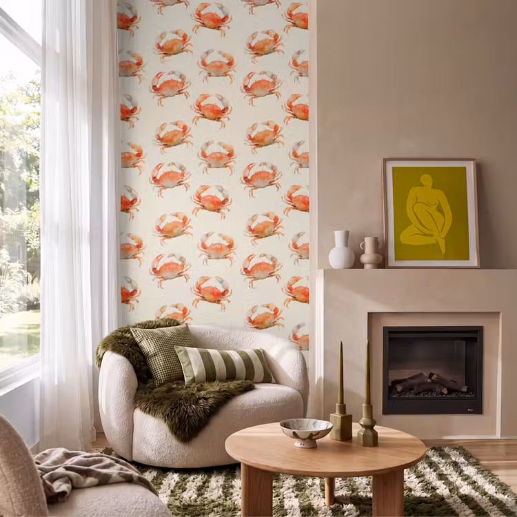 Krabben - Patroon - Oranje Behang Vlies klein 1076 -sfeer2
