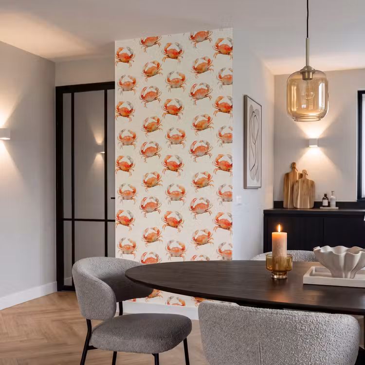 Krabben - Patroon - Oranje Behang Vlies klein 1076 -sfeer3