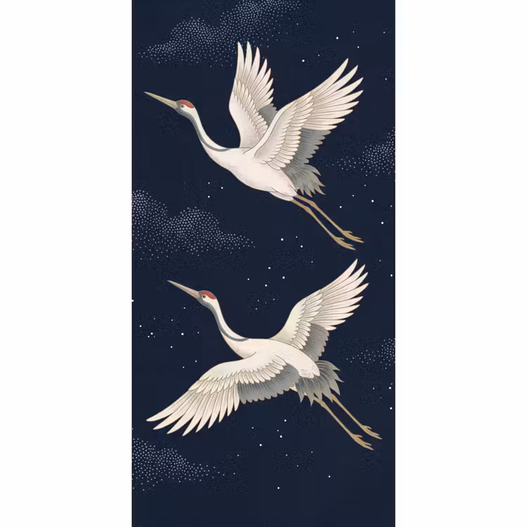 Kraanvogels - Nachthemel - Blauw Behang Vlies klein -3d_website