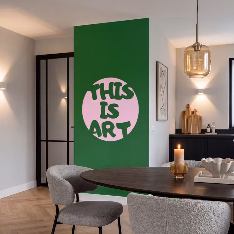 Cirkel - Roze - Tekst - Art Behang Vlies klein -sfeer3