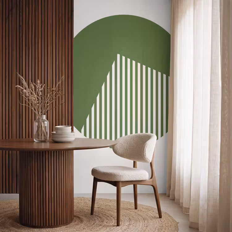 Cirkel - Strepen - Geometrisch - Abstract - Groen Behang Vlies klein -sfeer1
