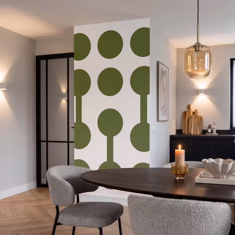 Cirkels - Geometrisch - Abstract - Modern - Groen Behang Vlies klein -sfeer3