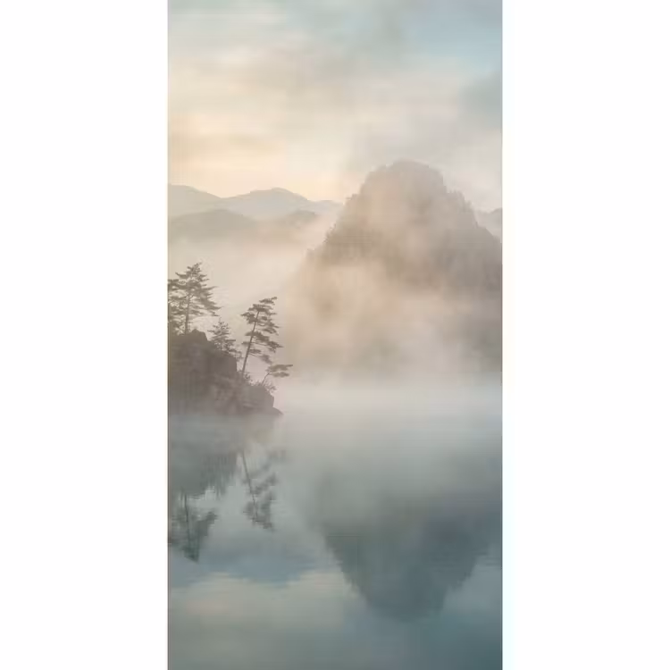 Landschap - Bergen - Mist - Water - Natuur Behang Vlies klein -3d_website