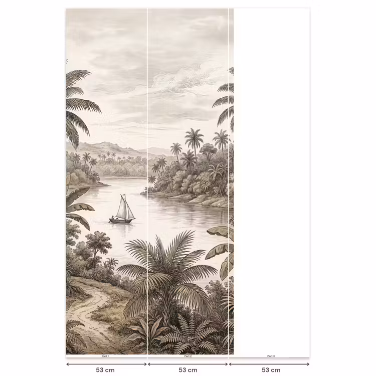 Landschap - Rivier - Boot - Tropisch - Vintage Behang Vlies klein -USP_banen