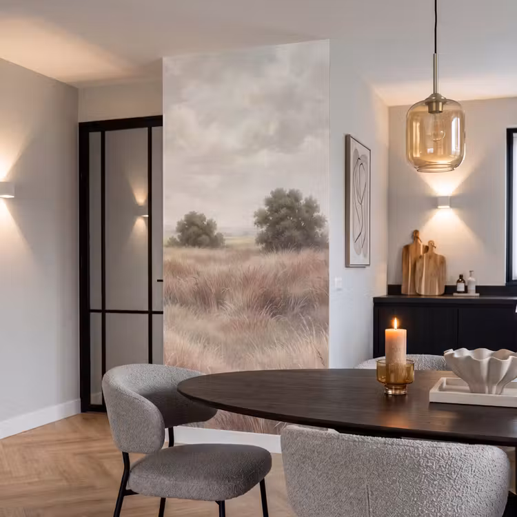 Landschap - Minimalistisch - Beige Behang Vlies klein -sfeer3