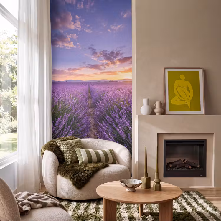 Lavendel - Veld - Natuur - Paars Behang Vlies klein -sfeer2