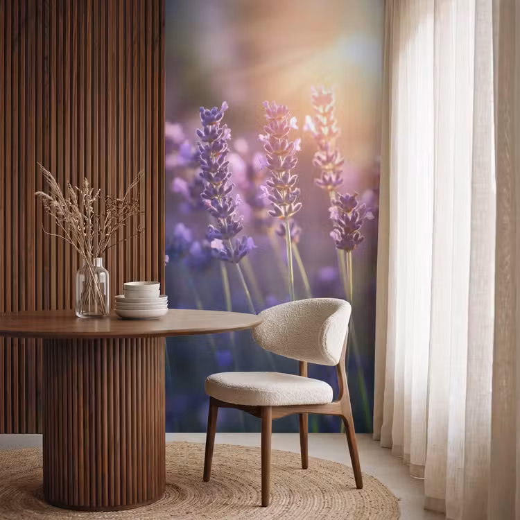 Lavendelbloemen - Paars - Zonlicht Behang Vlies klein -sfeer1
