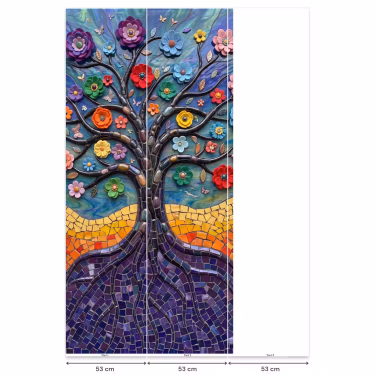 Levensboom - Mozaïek - Bloemen - Kleurrijk - Vrolijk Behang Vlies klein -USP_banen