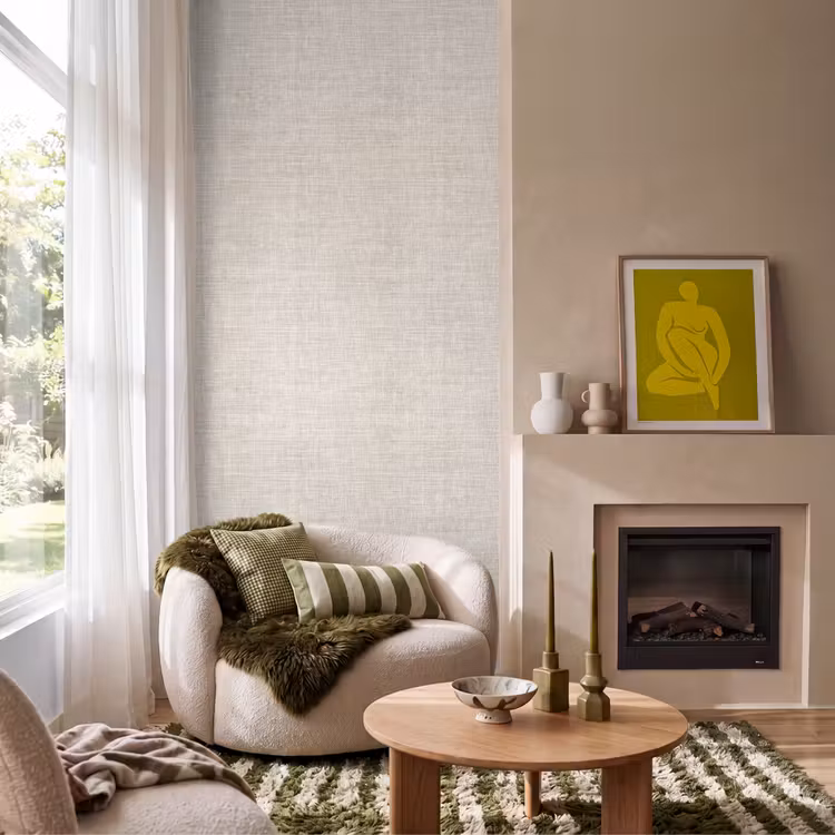 Linnen - Textuur - Beige Behang Vlies klein 1076 -sfeer2