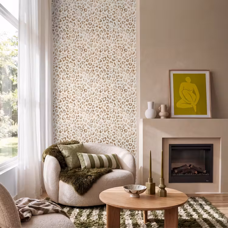Luipaard - Klassiek - Beige Behang Vlies klein 1076 -sfeer2