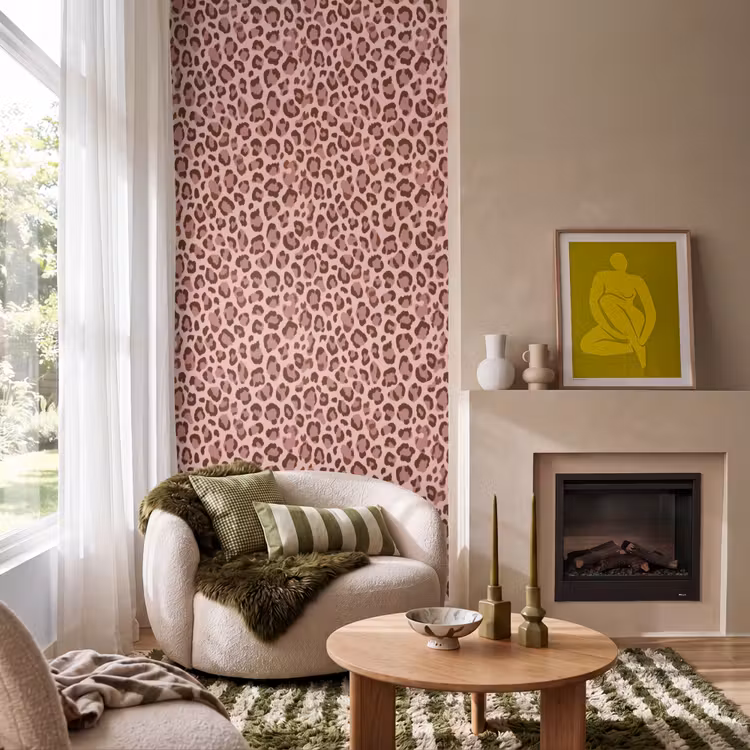 Luipaard - Patroon - Roze Behang Vlies klein 1076 -sfeer2