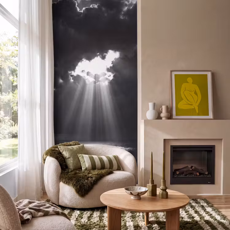 Licht - Wolken - Zee - Zwart-wit - Natuur Behang Vlies klein -sfeer2