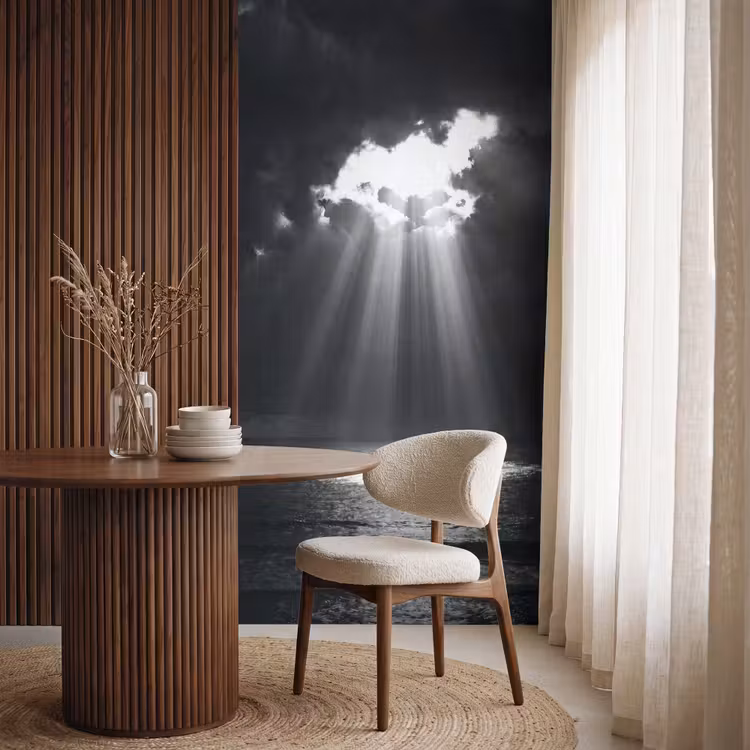 Licht - Wolken - Zee - Zwart-wit - Natuur Behang Vlies klein -sfeer1