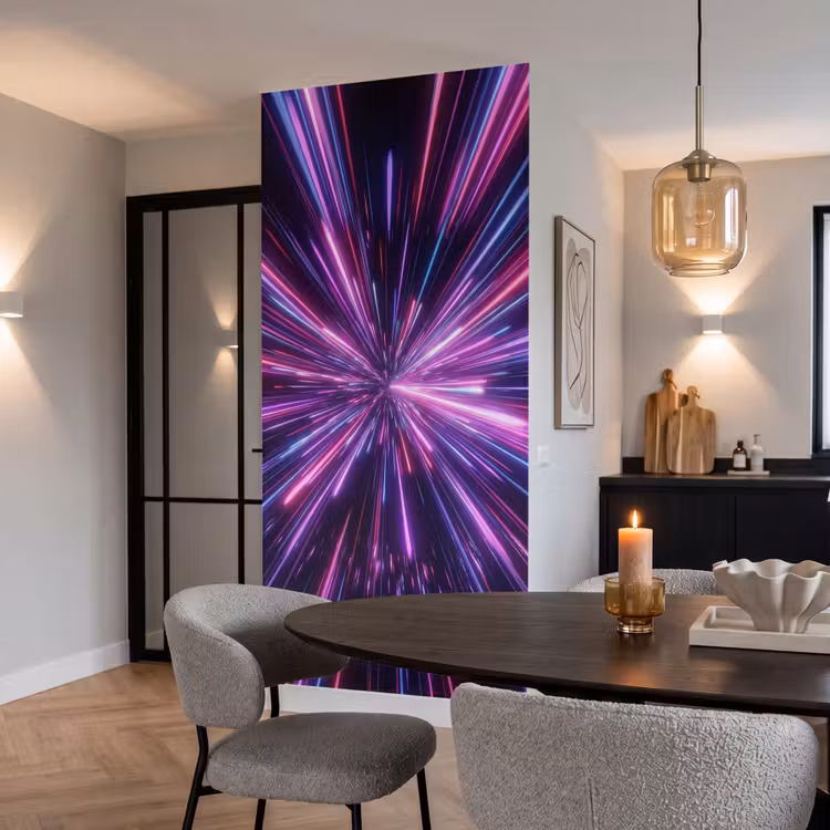 Lichtsnelheid - Ruimte - Roze - Paars Behang Vlies klein -sfeer3