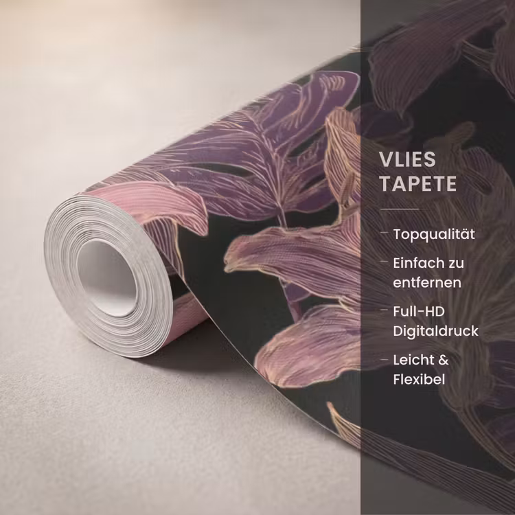Lelies - Patroon - Paars - Goud Behang Vlies klein 1076 -USP_closeupDE
